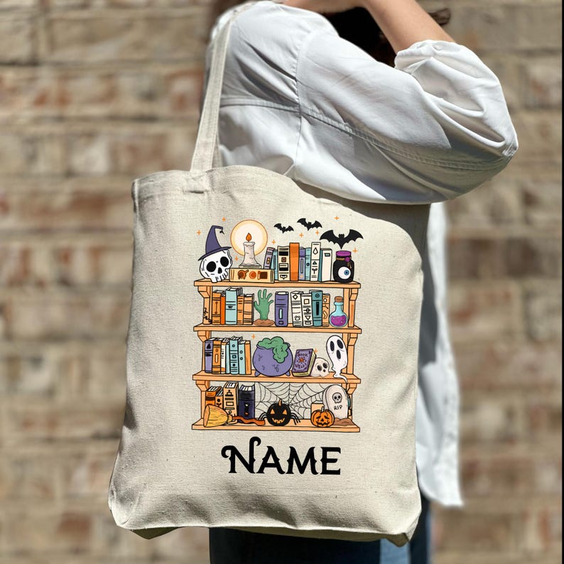 Ghost Bookshelf Personalized Tote Bag — view 1